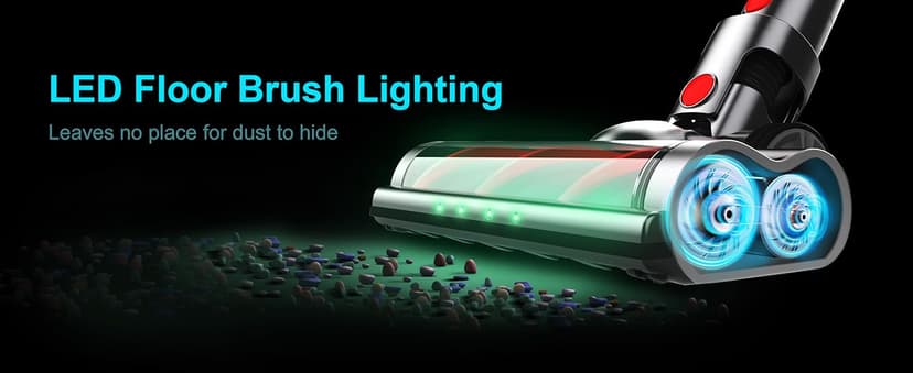 Cordless Vacuum Cleaner, 2 Batteries 120 Mins Runtime, 600W 50KPA Stick Vacuum with Self-Standing, Tangle-Free Brush, LED Display, Vacuum Cleaner for Home Hardwood Floor, Carpet, Pet Hair