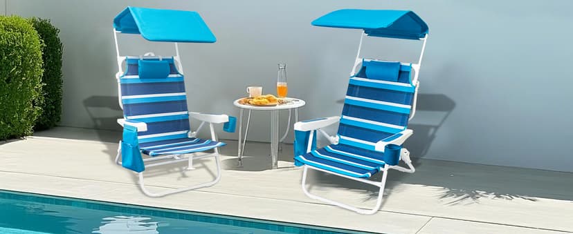 2 Pack Beach Chair with Canopy Shade, 5 Positions Lay Flat Textilene Reclining Beach Chair with Backpack Straps, Cooler Bag & Cup Holder for Outdoor Lawn Camping