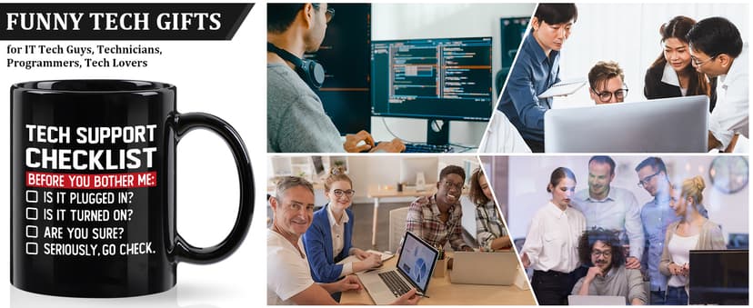 YHRJWN Tech Support Gifts Checklist Mug, Christmas Gifts for IT Tech Guys, Technicians, Programmers, Funny Gift for IT Lovers, Engineers - Computer Geek Novelty Cup Coffee Mug 11 Oz