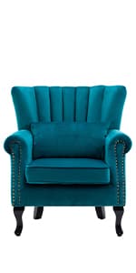 Kmax Orange Accent Chair Velvet Wingback Chair with Pillow Nail-Head Channel Tufted Oversized Club Chair for Living Room Bedroom Guest Room
