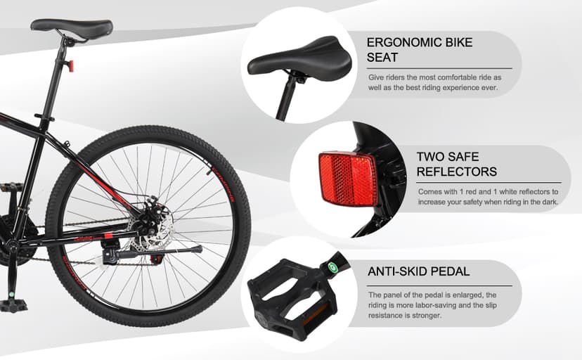 Ktaxon Mountain Bike 24/26/27.5 Inch Men & Women Mountain Bike with 21-Speed Adult Bikes, Double Disc Brake, Suspension Fork and High Carbon Steel Frame