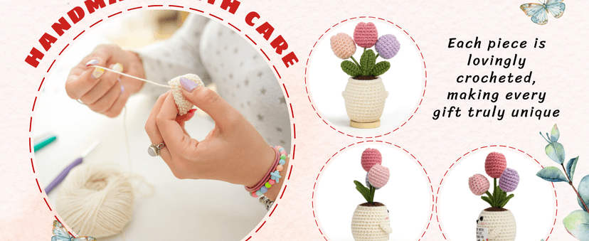 Gifts for Mom from Daughter Son - Cute Christmas, Mothers Day, Birthday Gifts for Moms - 5.51'' x 4.13'' Knitted Positive Tulip Flowers Mom Crochet Doll