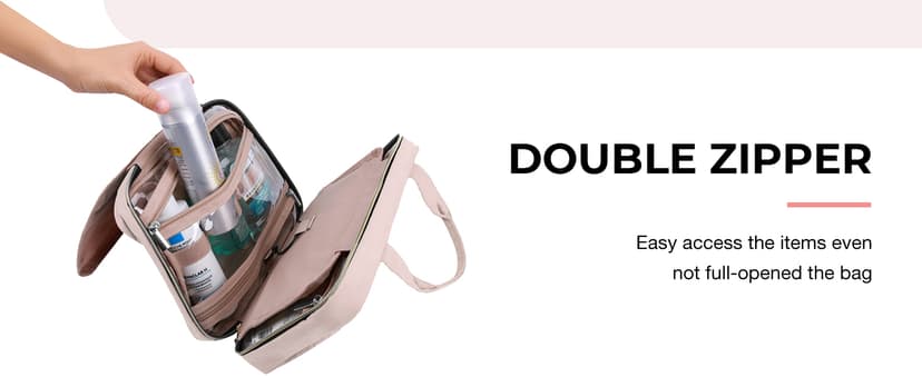 BAGSMART Large Toiletry Bag Travel Bag with Hanging Hook, Water-resistant Makeup Cosmetic Bag Travel Organizer for Accessories, Shampoo, Full Sized Container, Toiletries