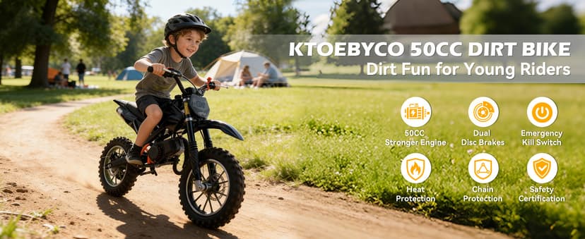 50cc Kids Dirt Bike, 2-Stroke Gas Powered Mini Motorcycle Up to 40MPH, Off-Road Dirt Bike for Kids 8-14 with Front Rear Disc Brakes, Double Shock Absorption (Black)
