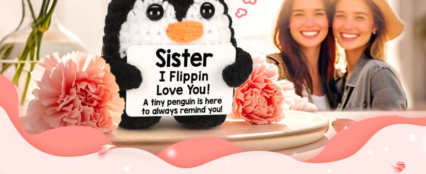 Christmas Birthday Gifts for Sister from Sisters, Handmade Crochet Penguin Sister Birthday Gift Ideas, Funny Sister Gifts for Women Girls, I Love You Sister Bestie Soul Sister Emotional Cute Decor
