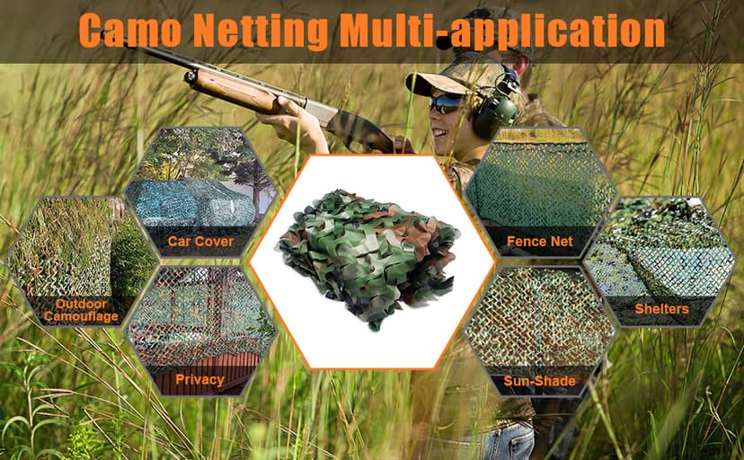 Camo Netting, Camouflage Netting, Hunting Blind Camo Net, Army Party Decorations, Sunshade Fence Nets, Lightweight, Bulk Roll, Mesh, Great for Camping, Shooting, Photograph, Car Cover, Outdoor