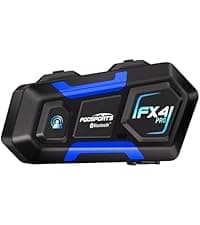 Fodsports FX4 Pro Motorcycle Bluetooth Headset, 4 Riders Group Motorcycle Intercom, 1200m Helmet Communication System with Hi-Fi Music/FM/Auto Call/Voice Control, Universal Pairing(Blue FX4 Dual)