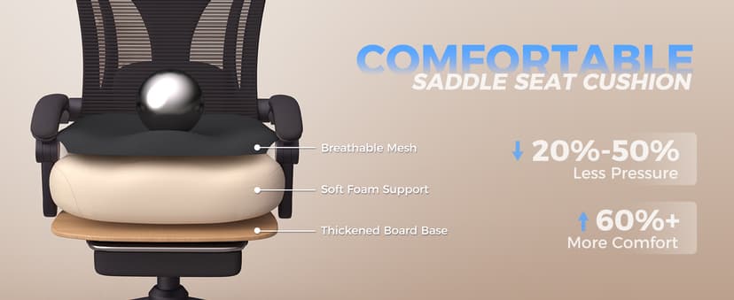 Ergonomic Office Chair with Footrest - Adjustable Lumbar Support & Headrest, 90-160° Reclining Mesh Back Computer Chair - Home Office/Gaming, 350lbs Capacity
