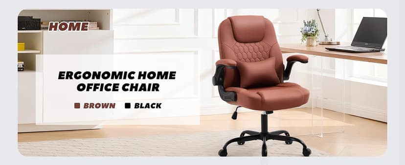 Executive Office Chair PU,Leather Office Chair with Wheels,360° Swivel Rolling Chair with Padded Arms,Ergonomic Computer Chair with Lumbar Support for Short People Use(Brown)
