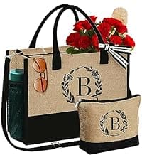 YOOLIFE Gifts for Women - Initial Tote Bag & Makeup Bag, Birthday Gifts for Women Mom Wife Teacher Friend