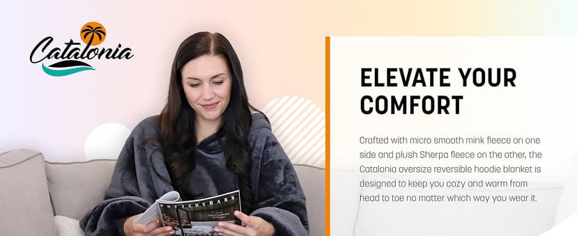 Catalonia Oversized Blanket Hoodie Sweatshirt, Wearable Sherpa Lounging Pullover for Adults Women Men