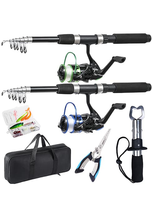 Tripquips Fishing Rod, 6.9ft 2Pcs Telescopic Fishing Rods Set, Carbon Fiber Fishing Pole, 2PCS Spinning Rod and Reel Combo with Carrier Bag Freshwater Fishing Rod and Reel Combos Kits Fishing Gear