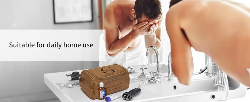 Easycosy Personalized Toiletry Bag for Men, Engraved with Pattern & Text, PU Leather Men's Toiletry Bag for Traveling, Father's Day Memories Gifts for Him Men Boyfriend Husband