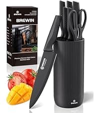 Knife Set, Brewin Kitchen Knife Set, Knives Set for Kitchen, Universal Knife Block, Utility Knife Block Set, New Home Essentials, Apartment Essentials, Dishwasher Safe