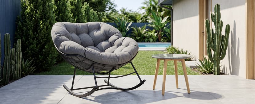 OLIXIS Outdoor Rocking Chair with 5.5" Thick Cushion, Oversized Egg Lounge Chair with Water-Repellent & UV-Resistant Fabric, 450 Lbs Heavy Duty for Patio, Living Room, Garden, Bedroom, Gray