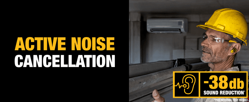 DEWALT Heavy Duty Bluetooth Jobsite Pro X2 ANC True Wireless Earbuds, Active Noise Cancelling Work Earbuds, Turn Dial Controls, 10Hr Runtime (40+ w/Case), 4 EQ Modes, IP54
