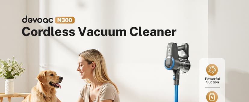 DEVOAC N300 Cordless Vacuum Cleaner, 6 in 1 Lightweight Stick Vacuum, 2200mAh Battery Up to 40mins Runtime, Powerful Handheld Vacuum for Hard Floor Rug Pet Hair Home Dorm (Blue)
