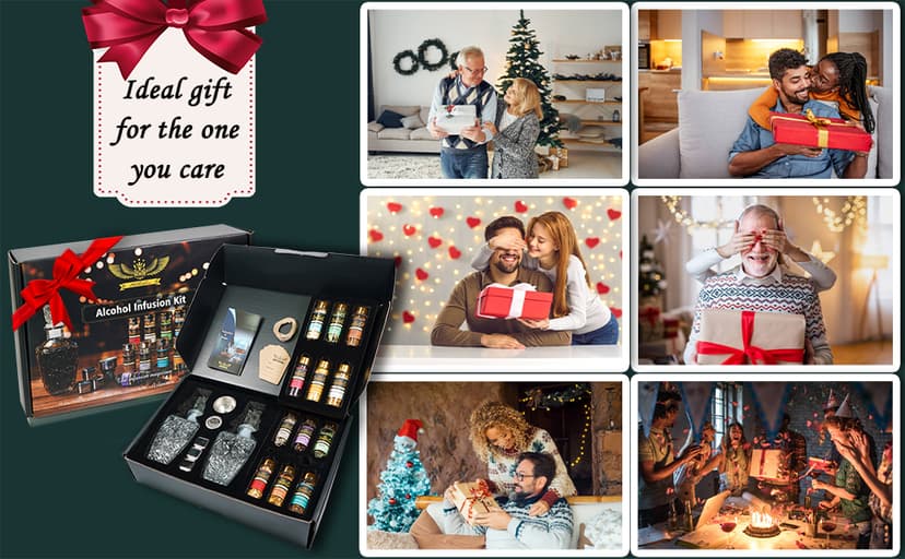 Alcohol Infusion Kit for Infusing Whiskey, Gin, Vodka, Tequila, Rum - DIY Your Own Flavored Spirits with Natural Ingredients - Anniversary, Birthday Gift for Men, Husband