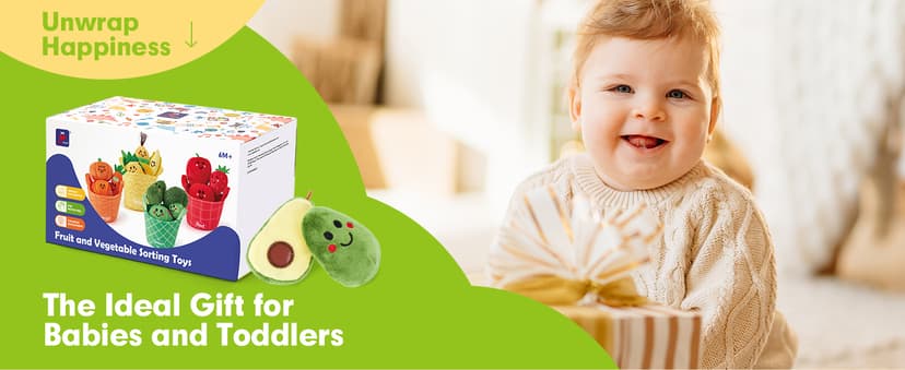 Color Sorting Play Food with Textures, Crinkle, Rattle, 6-12 Month Baby Toys 1 Year Old Boy Gifts One Year Old Girl Birthday hahaland Baby Sensory Toys Montessori Toys 1 Year Old Fruit Vegetable 16PCs B0DMVXR942