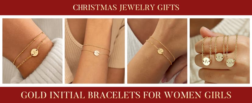 MONOZO Gold Bracelets for Women Christmas Gifts - Dainty 18K Gold Plated Disc Monogram Letter A-Z Initial Bracelets for Women Trendy Personalized Letter Bracelet Birthday Christmas Gifts for Her
