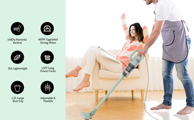 Stick Vacuum Cleaner, Corded Handheld Vacuum Cleaner Mini Electric Broom for Pet Hair Hardwood Floor Cat Litter Cleaning (13ft-Cord)