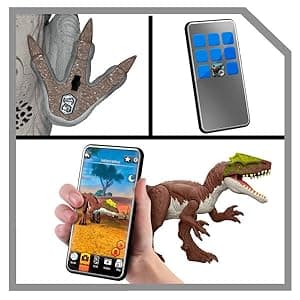 Mattel Jurassic World Wild Roar Brachauchenius Dinosaur Action Figure Toy with Chomp Attack, Light Up Feature & Roar Sound, Scan Code for Digital Play