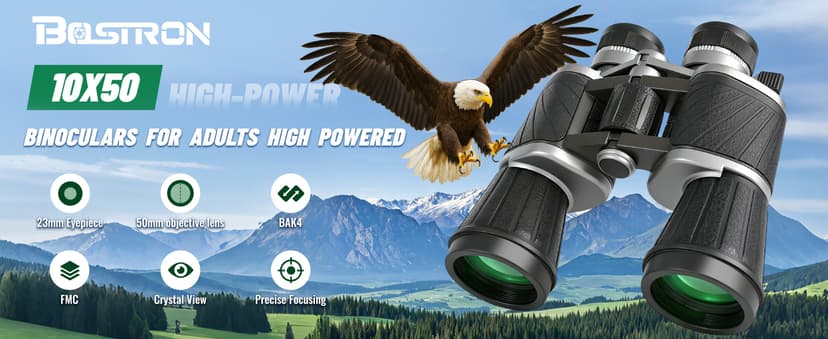 10x50 Binoculars with Dual Independent Eyepiece Adjustment, with BAK4 Prism FMC Lens Low Light Vision & Large View - Professional Binocular for Bird Watching Hunting Stargazing Sports Travel