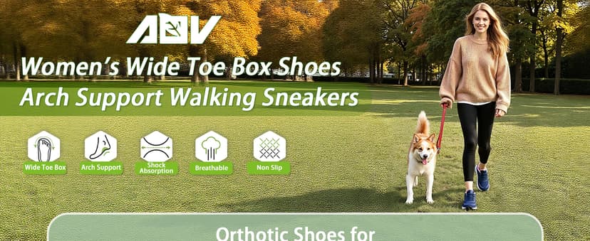 AOV Wide Toe Box Running Shoes Women Arch Support Walking Sneakers for Plantar Fasciitis Athletic Tennis Orthotic Shoes for Workout Gym Black Size 8