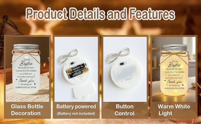 Best Friend Birthday Gifts for Women, Mason Jar Night Lights - Christmas Mother's Day Birthday Gifts for Women Friendship