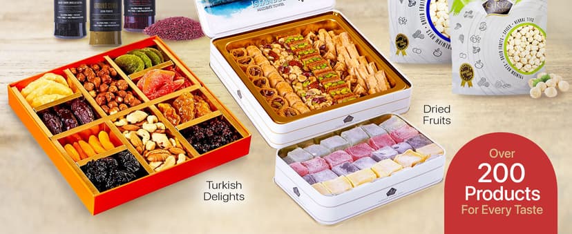 Cerez Pazari Baklava Pastry Gift Set - Turkish Baklava Pastry With Nuts & Spices - Baklava Gift Box From Turkey - Pastry, Halal Snacks - Assorted 45-48 Pieces Per Metal Dessert Box - 1.32 lbs
