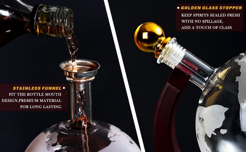 PONPUR Gifts for Men Dad Christmas, Whiskey Decanter Globe Set with 2 Ball Stones & 2 Glasses, Anniversary Birthday Gifts for Him Husband Boyfriend Brother, Cool Stuff Gift for Bourbon Scotch