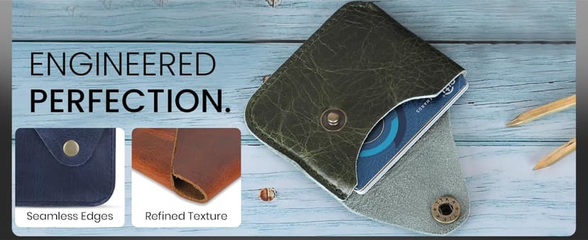 TheAntiq Brown Leather Card Holder Minimalist Wallet Handmade - Slim Credit Card Case with Button Closure - Compact Leather Card Case Holds Up to 4 Cards - Front Pocket Wallet for Men & Women