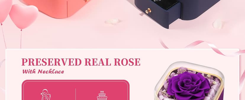 Beferr Birthday Gifts for Women Mom Preserved Real Rose with Necklace Eternal Roses Fresh Flowers for Delivery Prime anniversary Purple Gifts for Grandma Wife Daughter Sister