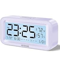 KESHIDE Digital Alarm Clock Battery Operated with Indoor Temperature, Desk Small Clock,Snooze Model,12/24H Display for Bedrooms Heavy Sleepers Kids Travel Bathroom (Black)
