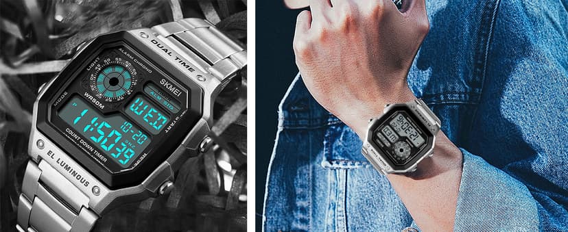 FANMIS Men's Luxury Digital Quartz Waterproof Wrist Watches Dual Time Countdown Alarm Stopwatch Backlight Multi-Function Watch