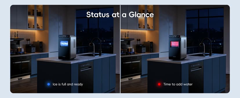 ecozy Ice Makers Countertop, Ultra Slim Design with Full-Color Panel, Internal Lights, 26 lbs/24H, Timer Ice Making, Two Ice Sizes, Portable Self-Cleaning Ice Machine for Home/Kitchen/RV