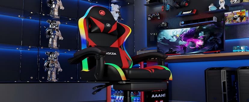 Gaming Chairs for Adults Tall and Kids,Lumbar Support,LED Lights,High Back Reclining Computer Chair with Headrest (Black+Blue)