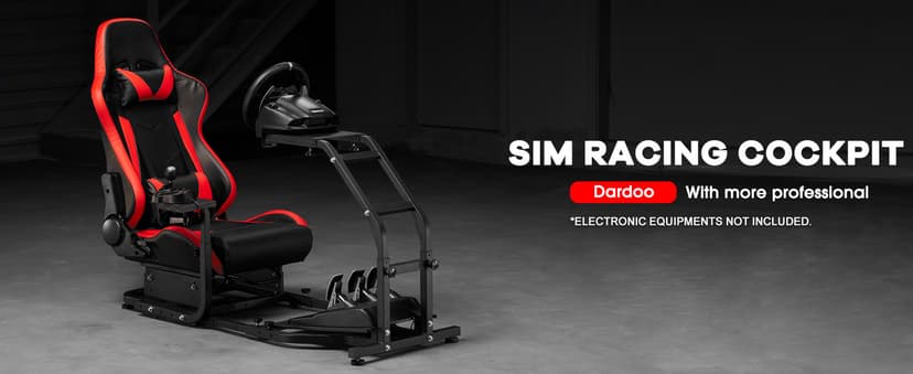 Dardoo G29 Adjustable Gaming Sim Cockpit With Red Seat Fit for Logitech G920 G923, for Thrustmaster T300 Racing Steering Wheel Stand, Not Including Steering Wheel Pedal and Handbrake