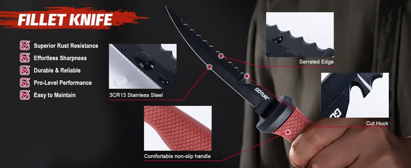 Goture Fillet Knife Fishing Kit,Bait Knife and Filet Knives with Sheath,Sharpening Rod,Fish Lip Gripper,Fishing Pliers,Cutting Board,Gloves,Stainless Steel Soap,Portable Storage Bag,Gifts for Men