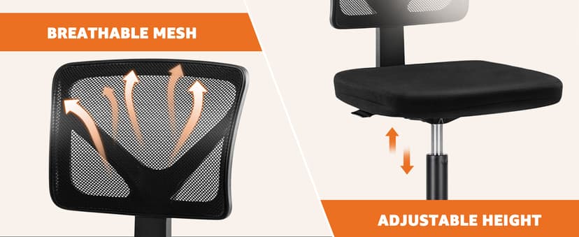 Sweetcrispy Small Office Desk Chair, Ergonomic Low-Back Mesh Rolling Work Swivel Chairs with Wheels, Armless Comfortable Seat Lumbar Support for Home, Bedroom, Study, Student, Adults,Classic Black