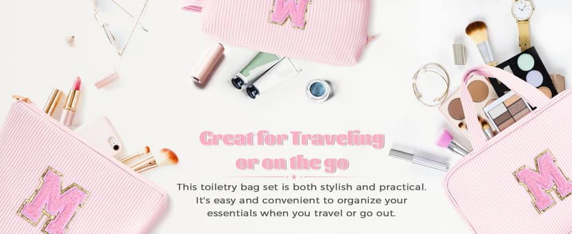 Gifts for Teen Girls Women - Personalized Toiletry Bag Initial Makeup Bag | Travel Cosmetic Bag | 8 9 10 11 12 13 14 15 16 Years Old Girl Gift Trendy Stuff - Pink A B0FSJXYKK8