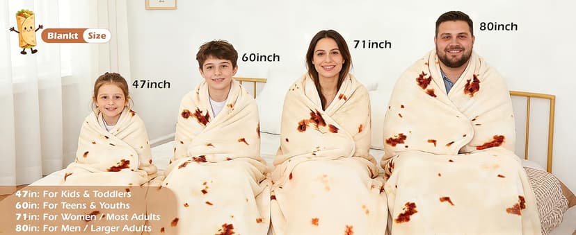 SeaRoomy Burritos Tortilla Blanket, Realistic Food Wrap Blanket Double Sided, Novelty Funny Tortilla Round Giant Soft Blankets (Beige, 47 inches)