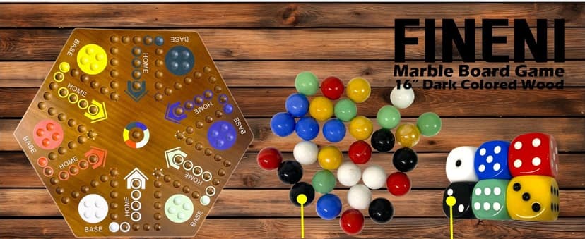 Wooden Board Games, Marble Board Game Original with Dual Sides Fast Track Board Game for 2 to 6 Players, Double Side Marble Game, 6 Colors 30 Marbles Set and 6 Color 6 Dice,Pouch (16" Dark)