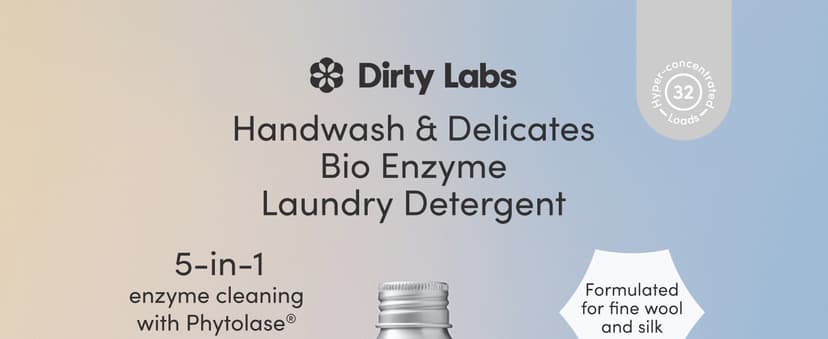 Dirty Labs Hand Wash and Delicates | Scent Free | 32 Loads (8.6 fl oz) | Bio Enzyme Liquid Laundry Detergent | For Fine Silks, Wools, Handwash Garments | Hyper-Concentrated | Non Toxic, Biodegradable | Stain & Odor Removal