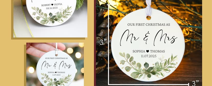 Personalized Our First Christmas as Mr and Mrs Double-Sided Ornament 2025, Custom Photo Ceramic Ornament, First Christmas Married Keepsake, Wedding Gift for Newlywed Couple