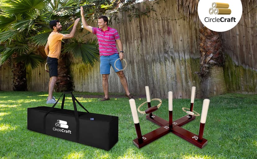 CircleCraft Rustic Ring Toss Game for Kids & Adults – Outdoor Yard Games with Rope Rings, Portable Wooden Lawn Game for Family Fun, Backyard, Beach, Camping & Picnic Activities for Christmas & Easter