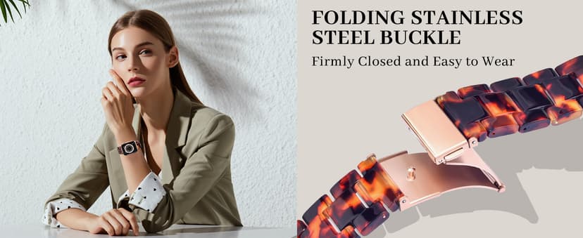 V.R.HOPE Resin Watch Band Compatible with Apple Watch Band for Women 38mm 40mm 41mm 42mm Tortoise Fashion Lightweight Bracelet Strap for iWatch Series 11/10/9/8/7/6/5/4/3/2/1/SE3 (Black Floral)