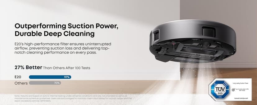 eufy Robot Vacuum 3-in-1 E20,with Versatile Stick and Handheld Vacuum Cleaner Combo,Self Emptying Up to 75 Days,Max 30,000Pa,Smart Obstacle Avoidance,Pro-Detangle,Ideal for Carpet,Crevices,Stairs