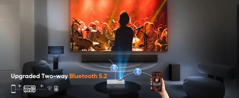 Projector with WiFi and Bluetooth, Upgrade Outdoor Projector, Mini Movie Projector Supports 1080P Synchronize Smartphone Screen by WiFi/USB Cable for Home Entertainment