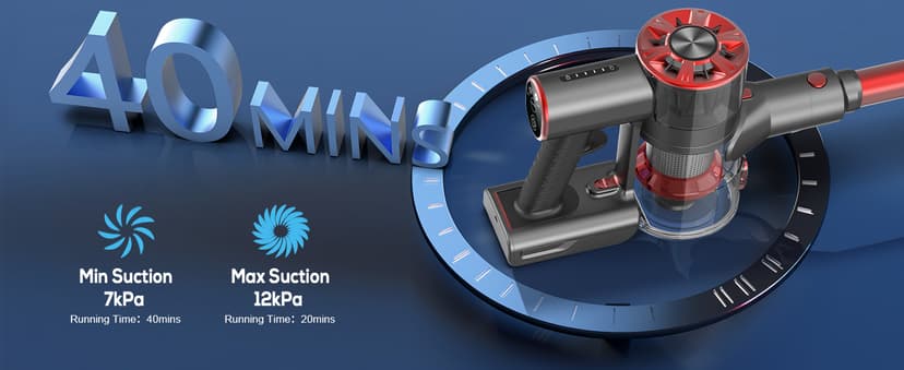 Comvtu Cordless Vacuum Cleaner for Home, 80,000PRM Powerful 4 in 1 Lightweight Stick Vacuum with 2 Adjustable Suctions, Max 40 Mins Runtime, 2600mAh Rechargeable Vacuum Cleaners (Red Hibiscus)